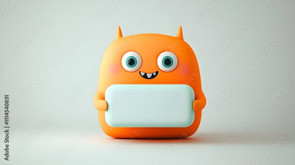 Poster playful and expressive 3d rendered cartoon inspired creature clutching a plain rectangular box again