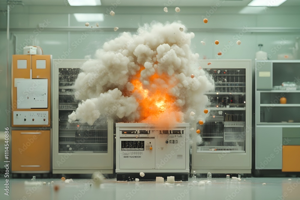 Poster catastrophic experiment goes awry in prestigious university physics lab resulting in a fiery blast a
