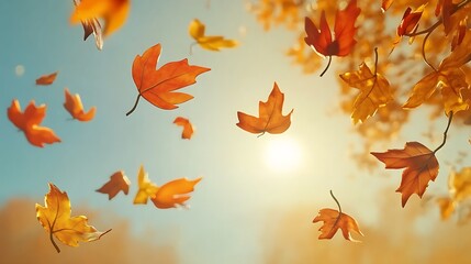 Obraz premium Autumn Leaves Falling Gently In Sunlight