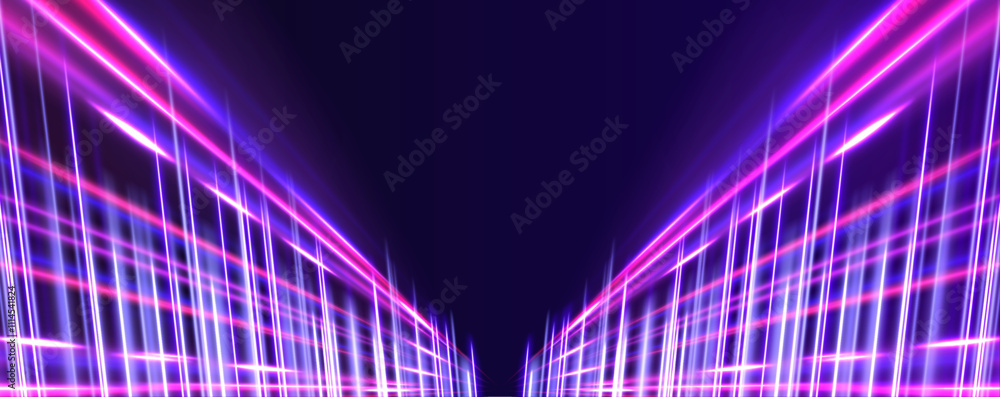 Aufkleber panoramic high-speed technology concept with abstract light trails and glowing neon colors in blue, 