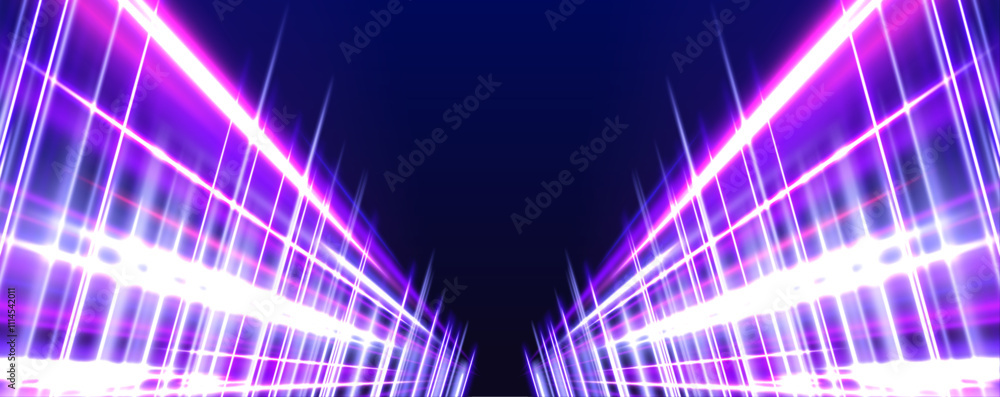 Aufkleber panoramic high-speed technology concept with abstract light trails and glowing neon colors in blue, 