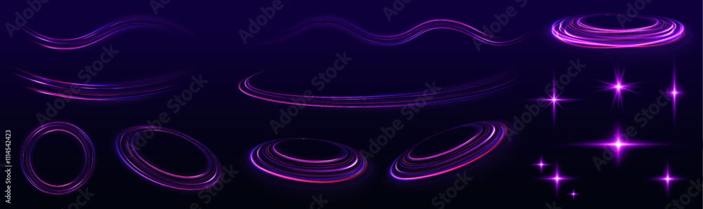 Aufkleber neon lines and fiery flashes, glowing spirals and trails, blending purple and blue hues, create powe