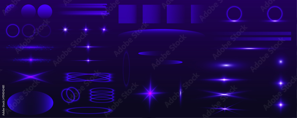 Aufkleber neon lines and fiery flashes, glowing spirals and trails, blending purple and blue hues, create powe