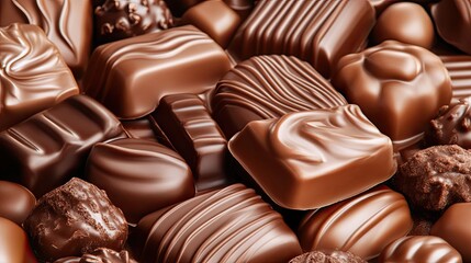 Naklejka premium A variety of handmade sweets made of white and dark chocolate are laid out on the table. Candy. Illustration for banner, poster, cover, brochure or presentation.