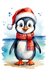 Obraz premium A Penguin wearing Santa hat