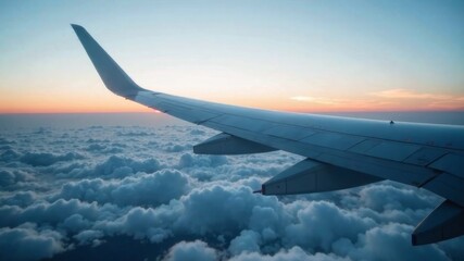 Obraz premium Wing of an airplane flying over the clouds.