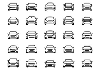 Car line icon set. Logo auto machine and black outline collection traffic sign. Vector illustration automobile design or shape transportation. Drawing pictogram