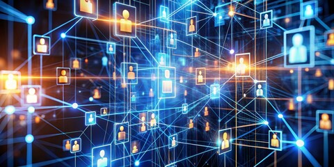 Naklejka premium Global Network Interconnected Digital Identities in Blue and Orange Hues