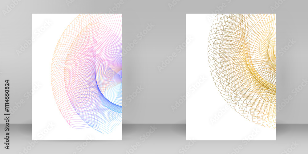Poster advertisement flyer design elements circle lines waves. abstract golden element on white background 
