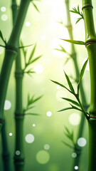 Obraz premium Elegant bamboo stems with fresh green leaves, captured in a minimalist composition against a soft beige background for a calming and nature-inspired design