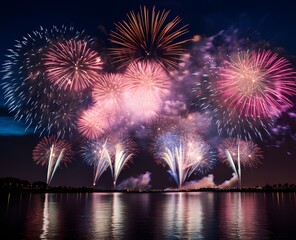 fireworks exploding in the black sky ai generative