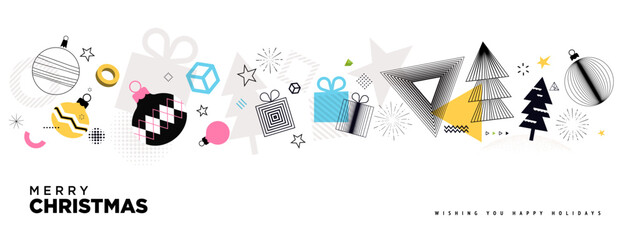 Merry Christmas and Happy New Year Greeting Card. Vector illustration for background, greeting card, party invitation card, website banner, social media banner, business and marketing material.