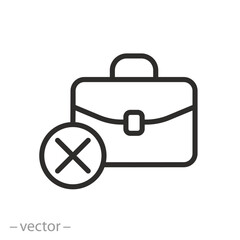 unemployment icon, briefcase with a cross, work crisis, thin line symbol on white background - vector illustration