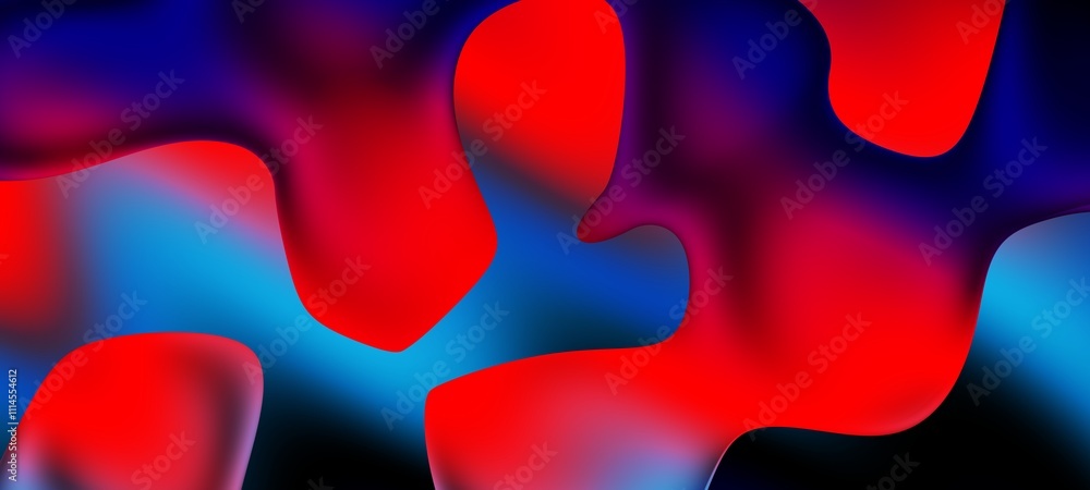 Poster abstract blue and red liquid wavy shapes futuristic banner. glowing retro waves wide background