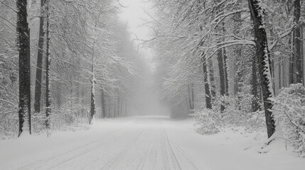 The air is still, filled with the peaceful hush of winter, broken only by the sound of soft snowfall and the occasional rustling of trees. 