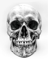 Obraz premium Skull Black And White. Realistic Human Bone for Halloween Skeleton Costume