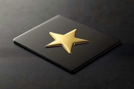 Golden star is lying on a black square, representing a loyalty program and the achievement of the highest level of benefits