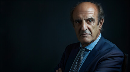 Fototapeta premium Retrato de hombre mayor con expresión seria sobre fondo oscuro