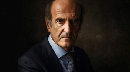 Fototapeta premium Retrato de hombre mayor con expresión seria sobre fondo oscuro