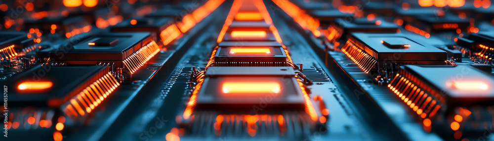 Poster close-up of glowing computer circuit board.