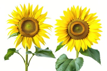 Obraz premium Sunflowers Isolated. Set of Vibrant Yellow Flower Photos on White Background
