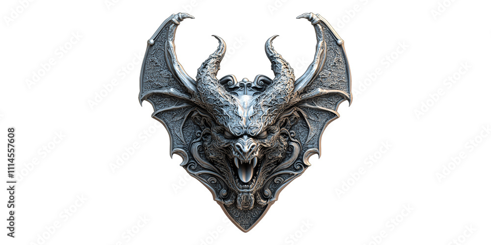 Poster intricate demon gargoyle with wings isolated on transparent background