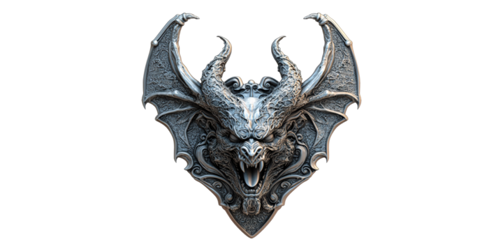 Intricate demon gargoyle with wings isolated on transparent background