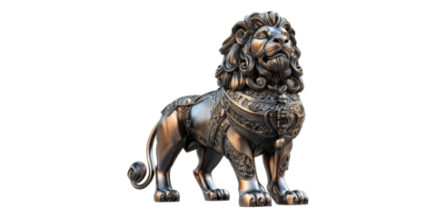 Ornate bronze lion sculpture isolated on transparent background