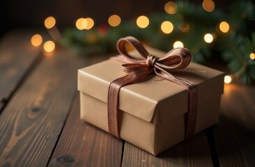 Christmas gift with lights bokeh background