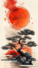 Majestic Pine Tree in a Zen Garden: A Fusion of Japanese Aesthetics and Artistic Expression