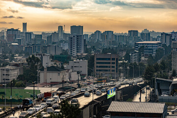 High angle view of the African city of Addis Ababa,