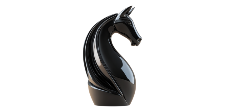 Black glossy horse chess knight isolated on transparent background