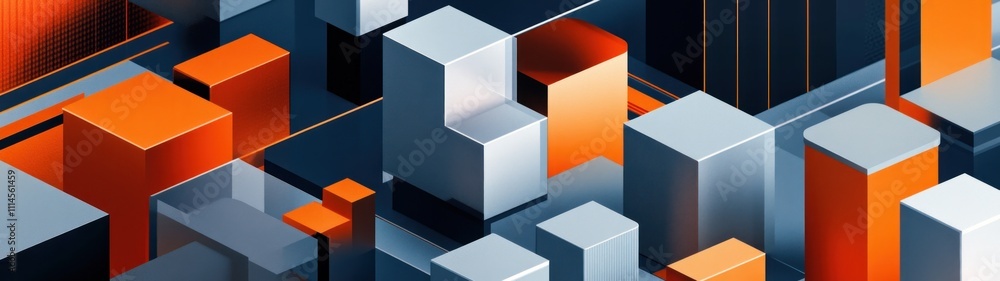 Poster abstract composition of orange and gray cubes