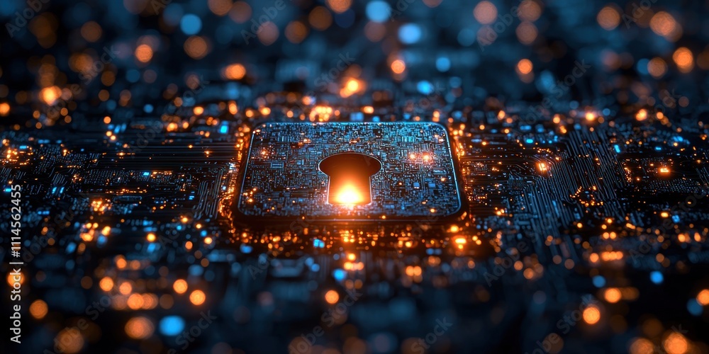 Poster Illuminated Keyhole on a Circuit Board Representing Digital Security