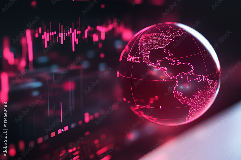 Poster futuristic globe with digital data visualization.