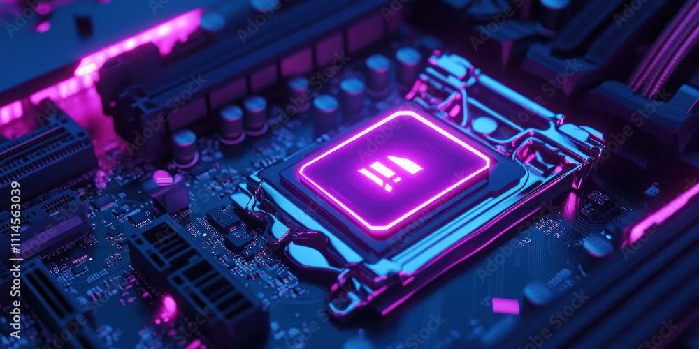 Poster Illuminated Computer Processor In Socket On Motherboard