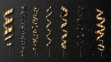 Obraz premium Happy New Year with golden streamers isolated on transparent background