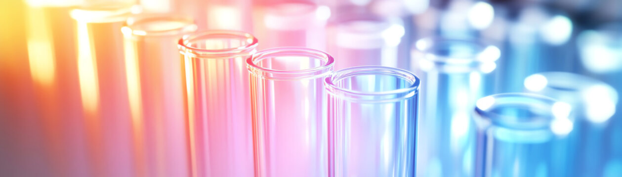 Colorful test tubes in a laboratory setting.