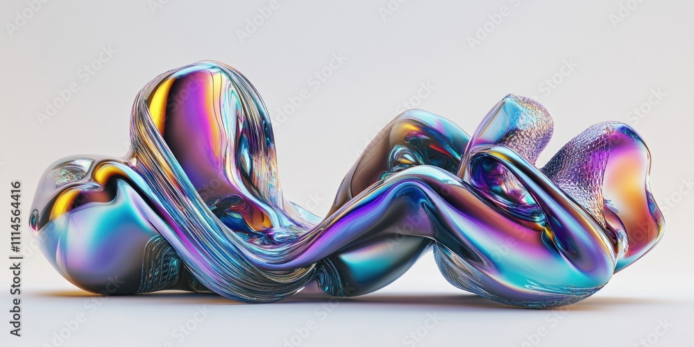 Poster abstract iridescent sculpture flowing form design