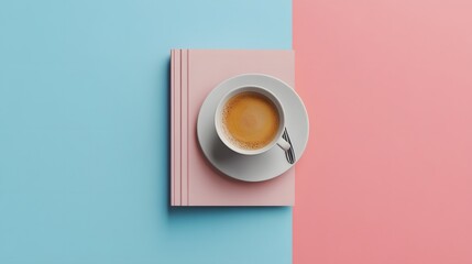 Book mockup with a cup of coffee beside 