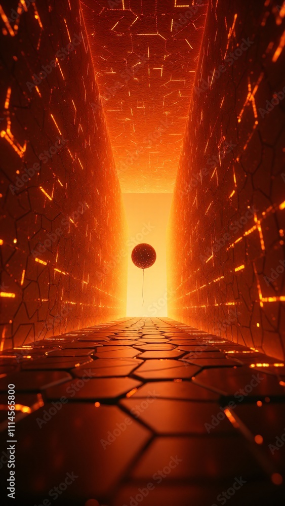 Poster a floating orb breaches a glowing hexagonal firewall, revealing vibrant holographic data streams beh