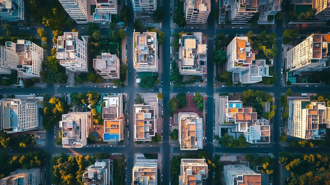 drone shot city skyscraper. hundreds of building