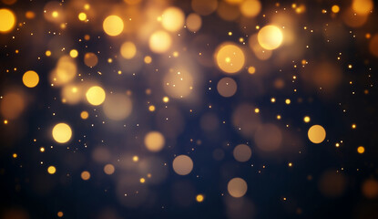 Shimmering Golden Bokeh Lights on Dark Background for Festive Atmosphere
