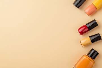 Obraz premium Warm Toned Nail Polishes Arranged on Flat Surface for Beauty Use