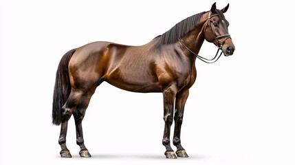 Obraz premium Brown Horse Full Profile on White Background