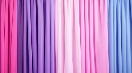 Obraz premium Colorful drapes in shades of pink, purple, and blue create a vibrant backdrop, showcasing soft, flowing fabric textures.