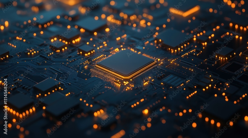 Poster Illuminated Circuit Board Showing Central Processor