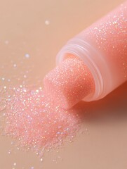 Fototapeta premium Sparkling Pink Nail Polish Bottle with Glitter and Shimmer Effects