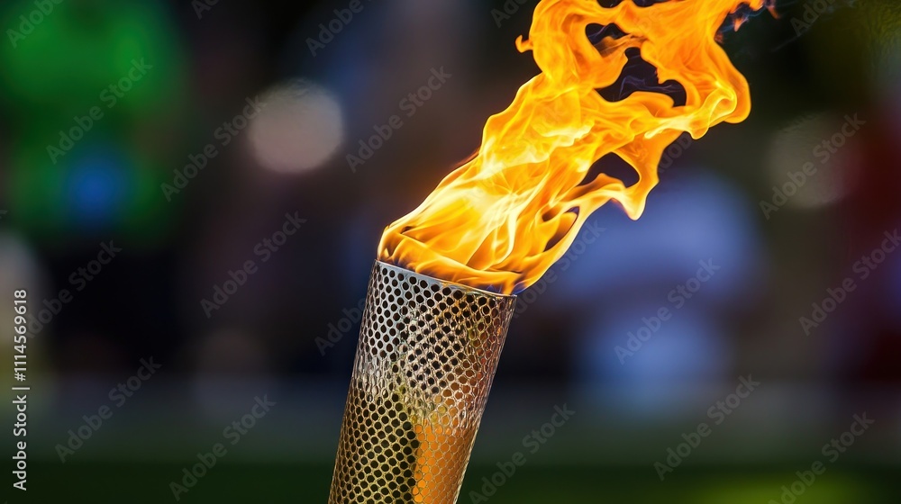 Poster flaming torch at an outdoor sporting event