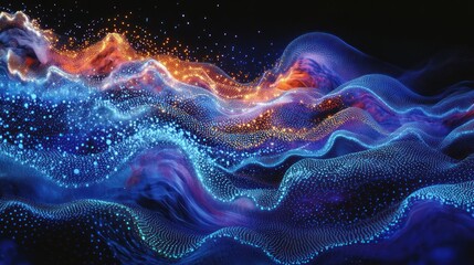 Fototapeta premium Abstract colorful glowing wave particles.